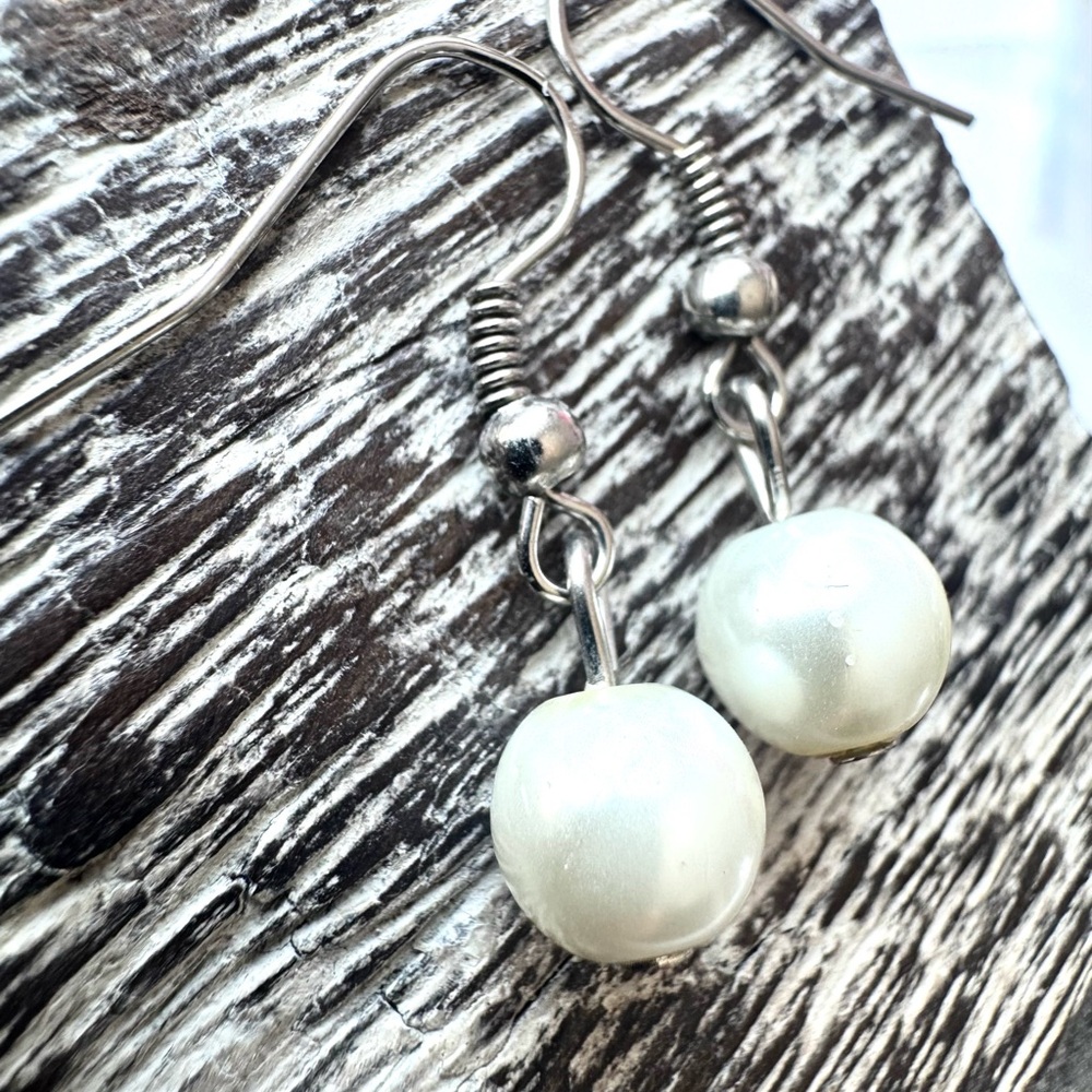 Classic White Glass Pearl Drop Earrings - Women Jewelry